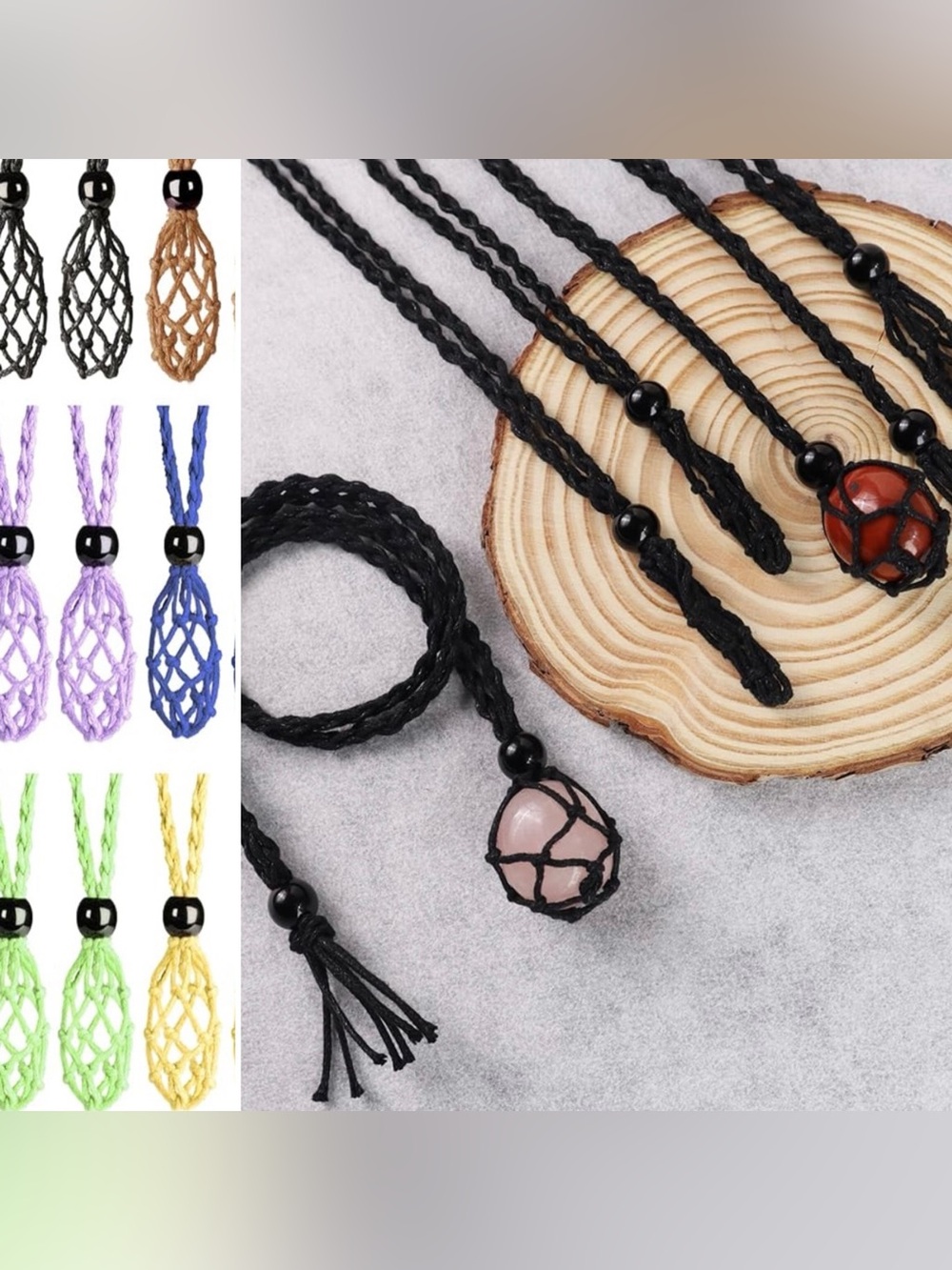 Rope Cord Net Necklace for gathering Stones on Walks at the Beach or Forest